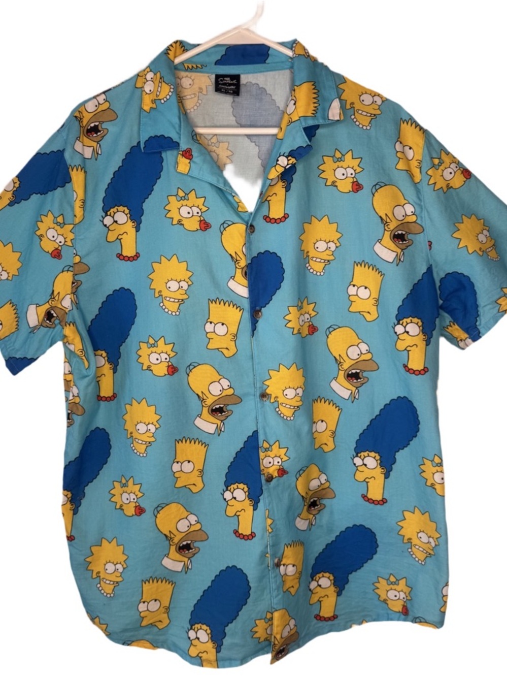 Simpsons Print Short-Sleeve Button-Down Shirt - Blue